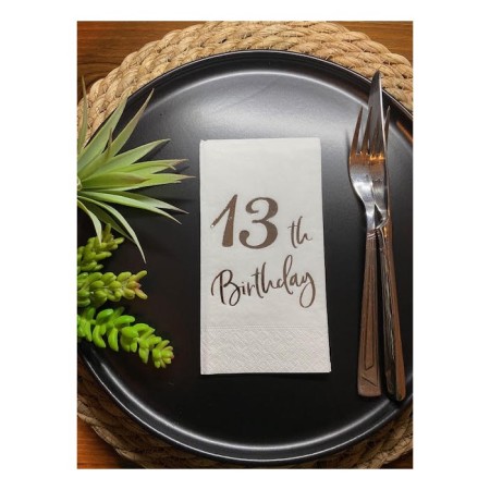 Gümüş Yaldızlı Beyaz On Üç Yaş Bırthday Garson Katlama Peçete 16 lı