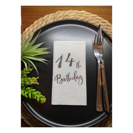 Gümüş Yaldızlı Beyaz On Dört Yaş Bırthday Garson Katlama Peçete 16 lı