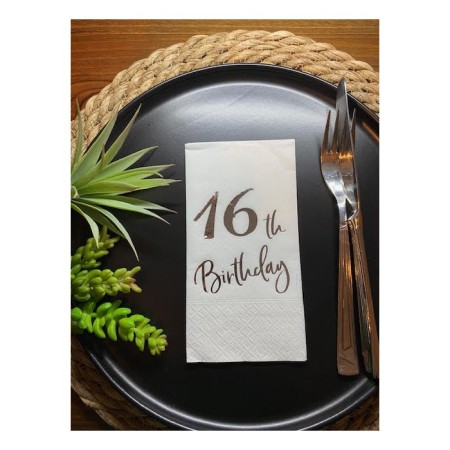 Gümüş Yaldızlı Beyaz On Altı Yaş Bırthday Garson Katlama Peçete 16 lı