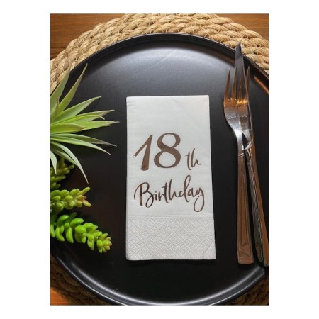 Gümüş Yaldızlı Beyaz On Sekiz Yaş Bırthday Garson Katlama Peçete 16 lı