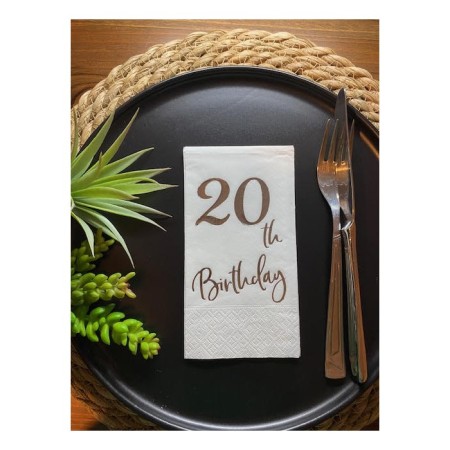 Gümüş Yaldızlı Beyaz Yirmi Yaş Bırthday Garson Katlama Peçete 16 lı