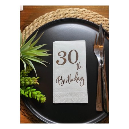 Gümüş Yaldızlı Beyaz Otuz Yaş Bırthday Garson Katlama Peçete 16 lı