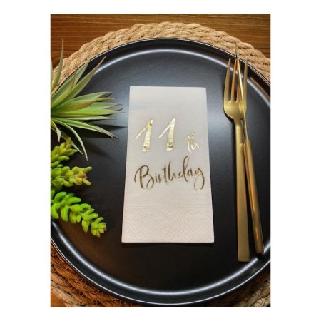 Gold Yaldızlı Beyaz On Bir Yaş Bırthday Garson Katlama Peçete 16 lı