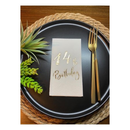 Gold Yaldızlı Beyaz On Dört Yaş Bırthday Garson Katlama Peçete 16 lı