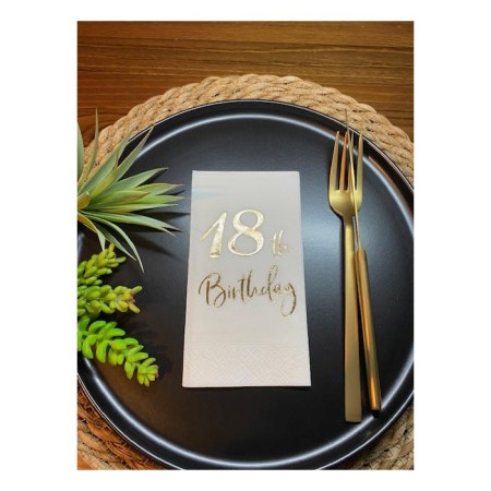 Gold Yaldızlı Beyaz On Sekiz Yaş Bırthday Garson Katlama Peçete 16 lı