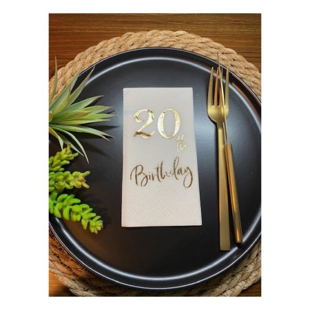 Gold Yaldızlı Beyaz Yirmi Yaş Bırthday Garson Katlama Peçete 16 lı