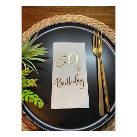 Gold Yaldızlı Beyaz Otuz Yaş Bırthday Garson Katlama Peçete 16 lı