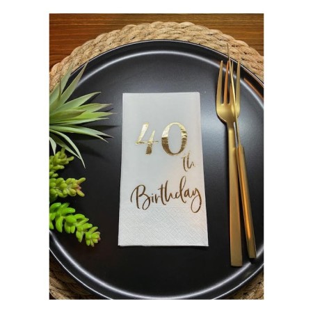 Gold Yaldızlı Beyaz Kırk Yaş Bırthday Garson Katlama Peçete 16 lı