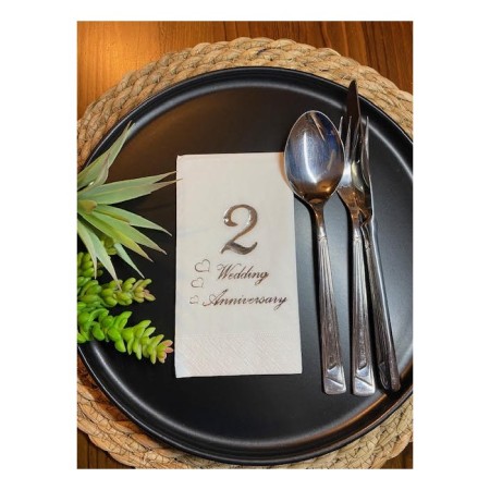 Gümüş Yaldızlı Beyaz İkinci Evlilik Yıldönümü Garson Katlama Peçete 16 lı