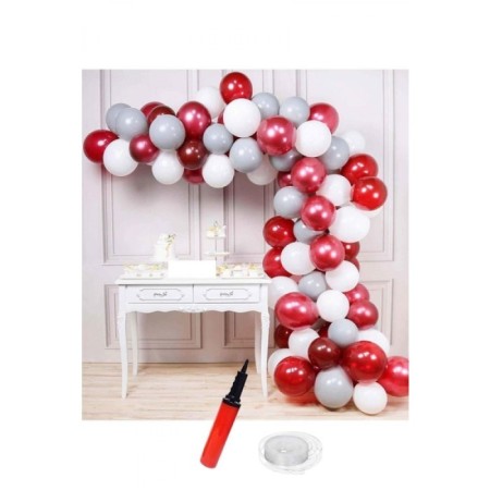 Doğum Günü Beyaz Fuşya Gri Balon Zinciri 63 Parça