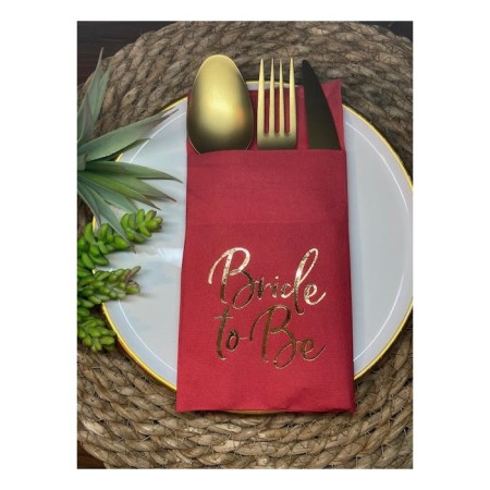 Gold Yaldızlı Kırmızı Bride To Be Cepli Peçete 12 lı 40x40