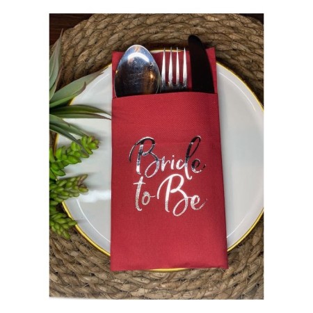 Gümüş Yaldızlı Kırmızı Bride To Be Cepli Peçete 12 lı 40x40