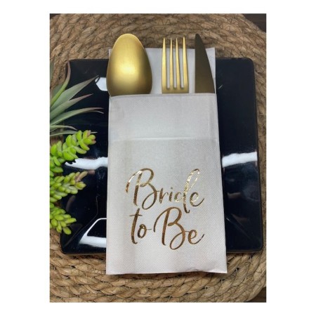 Gold Yaldızlı Beyaz Bride To Be Cepli Aır Touch Peçete 12 lı 40x40