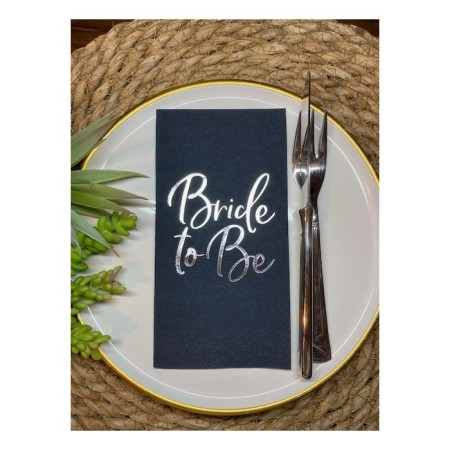 Gümüş Yaldızlı Siyah Bride To Be Peçete 16 lı
