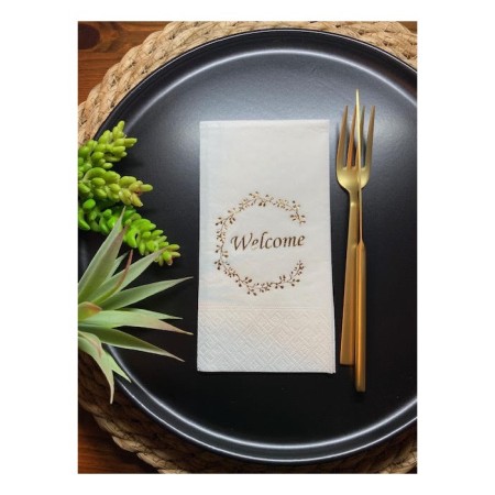 Gold Yaldızlı Beyaz Welcome Garson Katlama Peçete 16 lı