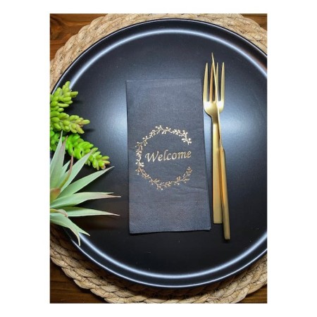 Gold Yaldızlı Siyah Welcome Garson Katlama Peçete 16 lı