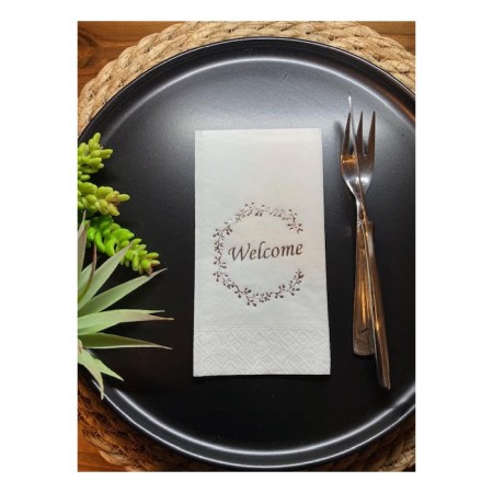 GümüşYaldızlı Beyaz Welcome Garson Katlama Peçete 16 lı