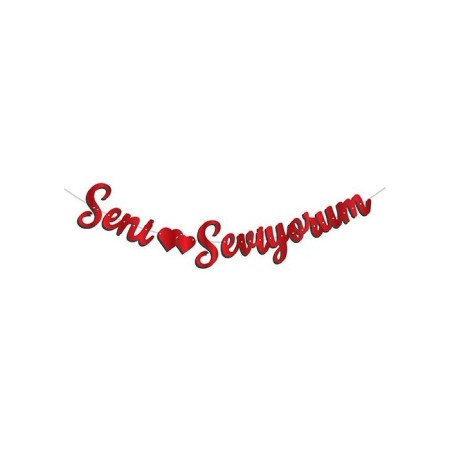 Seni Seviyorum Kaligrafi Banner Kırmızı