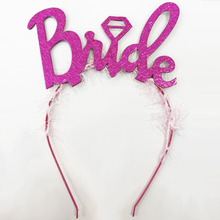 Bride Fuşya Yazılı Metal Taç