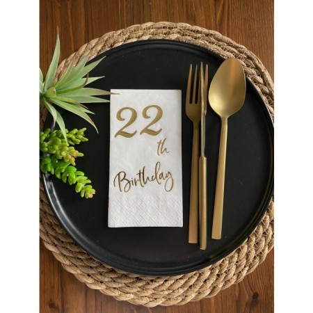 Gold Yaldızlı Beyaz Yirmi İki Bırthday Garson Katlama Peçete 16 lı