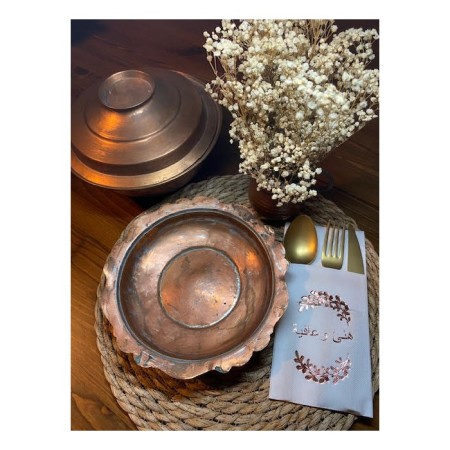 Rose Gold Yaldızlı Beyaz Arapça Afiyet Olsun Cepli Peçete 12 lı 40x40