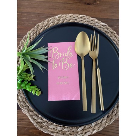 Gold Yaldızlı Pembe Bride To Be İsim Tarih Garson Katlama Peçete 50 Adet