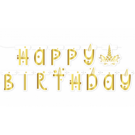 Unicorn Happy Bırthday Gold Banner