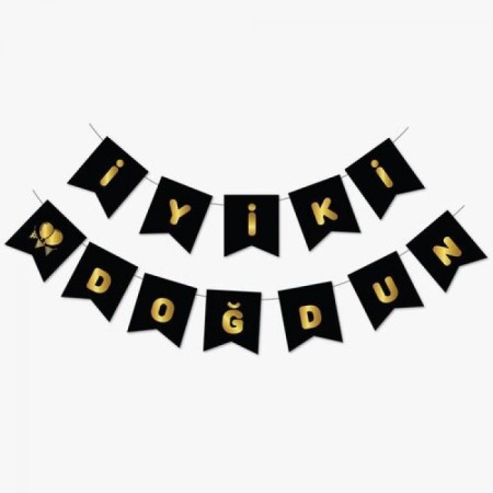 İyi Ki Doğdun Yazı Siyah/ Gold Banner