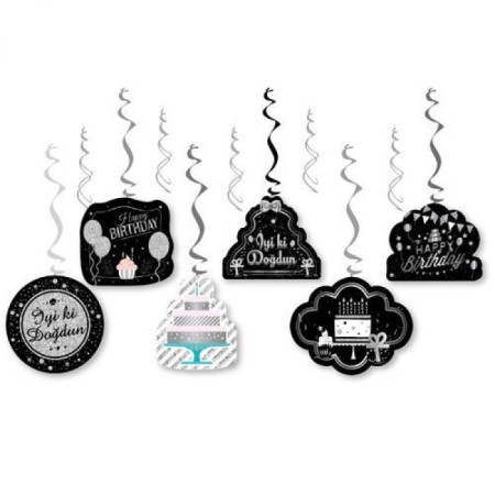 6 lı Tavan Süsü Gümüş İyi ki Doğdun 