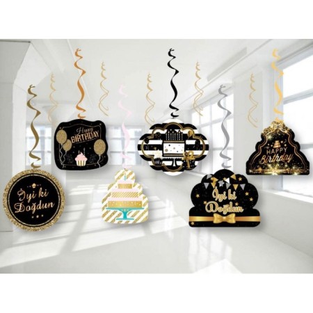 6 lı Tavan Süsü Gold İyi ki Doğdun 