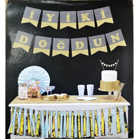 Gümüş Üzeri Gold Simli Banner