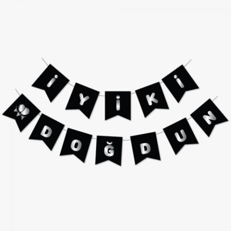 İyi Ki Doğdun Yazı Siyah/Gümüş Banner