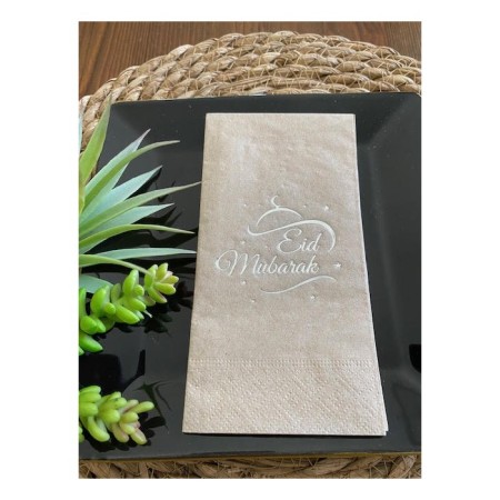 Gümüş Yaldızlı Kraft Eid Mubarak Peçete 16 Adet