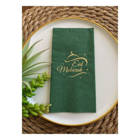 Gold Yaldızlı Yeşil Eid Mubarak Peçete 16 Adet