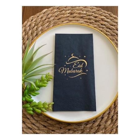 Gold Yaldızlı Siyah Eid Mubarak Peçete 16 Adet