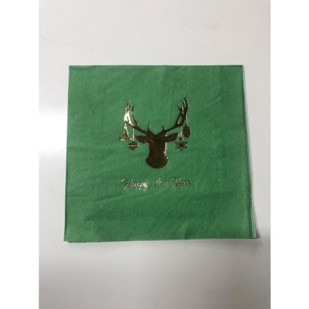 Gold Yaldızlı Yeşil Happy New Year Kare Peçete