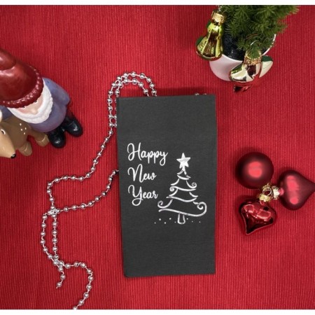 Gümüş Yaldızlı Siyah Happy New Year Çam Ağacı Peçete