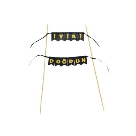 İyi Ki Doğdun  Pasta Bayrağı Siyah Gold