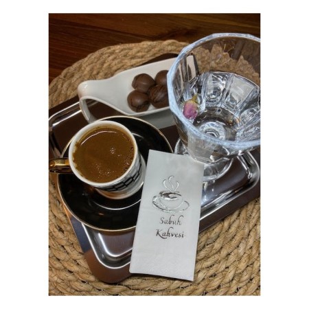 Gümüş Yaldızlı Beyaz Sabah Kahvesi Peçete 6x12 cm