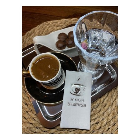 Gümüş Yaldızlı Beyaz Bi Fincan Antidepresan Peçete 6x12 cm