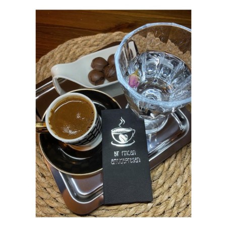 Gümüş Yaldızlı Siyah Bi Fincan Antidepresan Peçete 6x12 cm