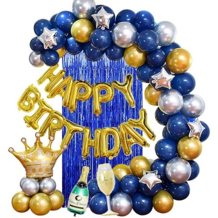 Happy Bırthday Gold Lacivert Temalı Balon Zincir Seti