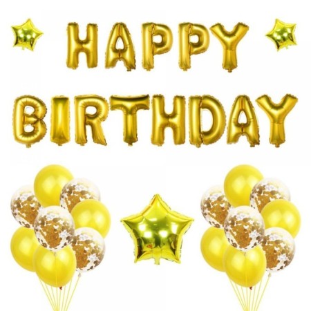 Happy Bırthday Gold Konfetili Balon Seti