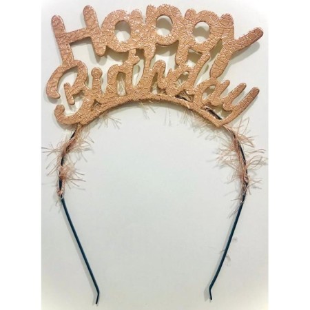 Happy Bırthday Rose Gold Yazılı Metal Taç