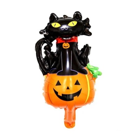 Halloween Kedili Balkabağı Folyo Balon 97x66 cm