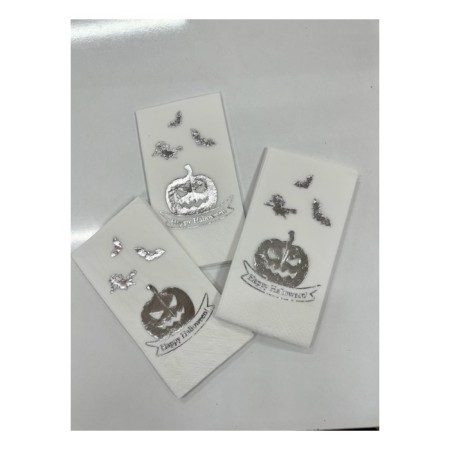 Gümüş Yaldızlı Beyaz Happy Halloween Peçete 16 lı