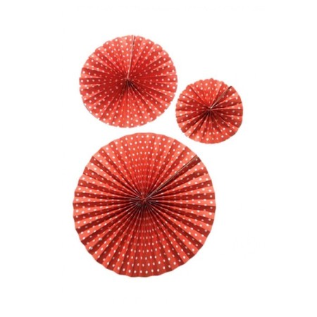 Kırmızı Puantiyeli Yelpaze Süs 3'lü Set
