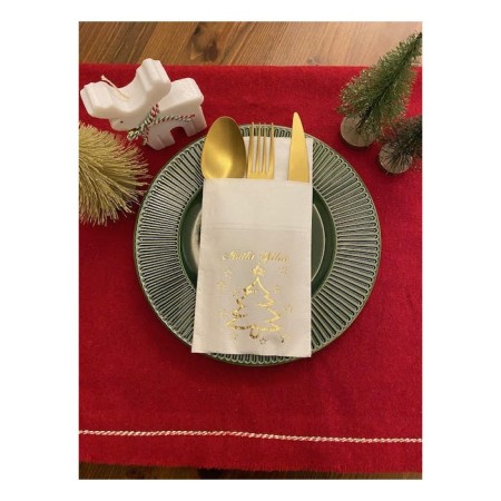 Gold Yaldızlı Beyaz Mutlu Yıllar Cepli Aır Touch Peçete 12 lı 40x40