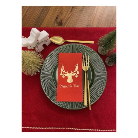 Gold Yaldızlı Kırmızı Yılbaşı Geyik Modeli Peçete