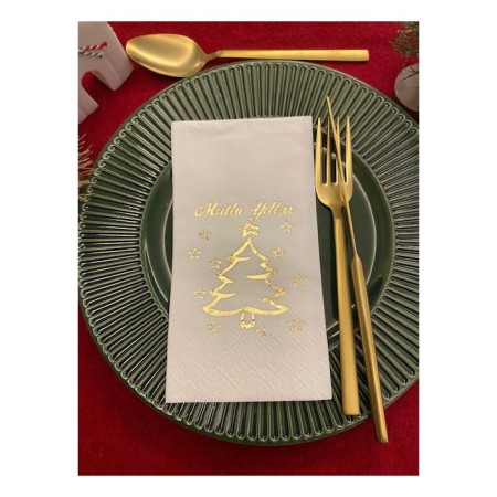 Gold Yaldızlı Beyaz Mutlu Yıllar Çam Ağacı Peçete 16 lı